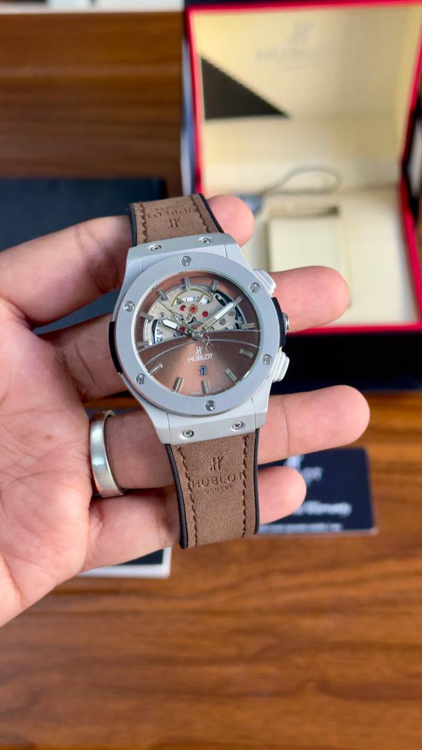 Hublot Automatic Skeleton Men’s Watch – Brown Dial with Brown Leather Strap