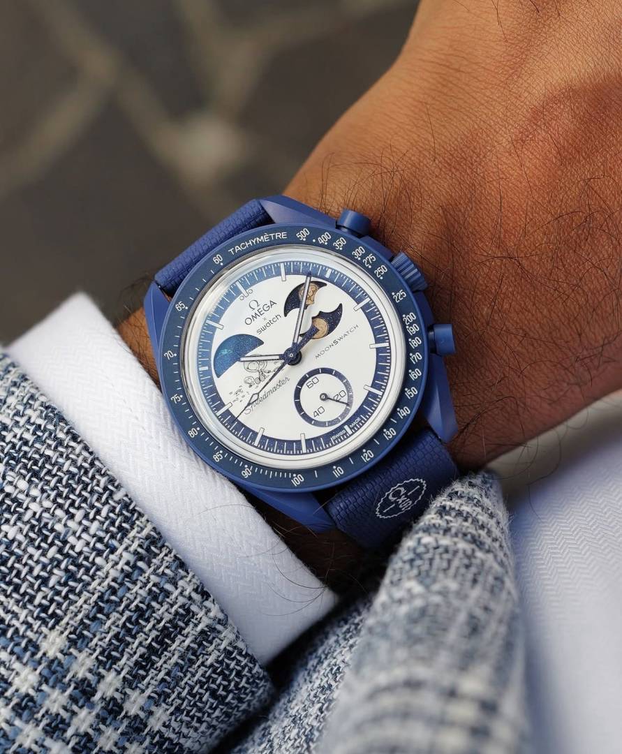 Luxury Moonphase Chronograph Men’s Watch – Blue Case with Black Leather Strap