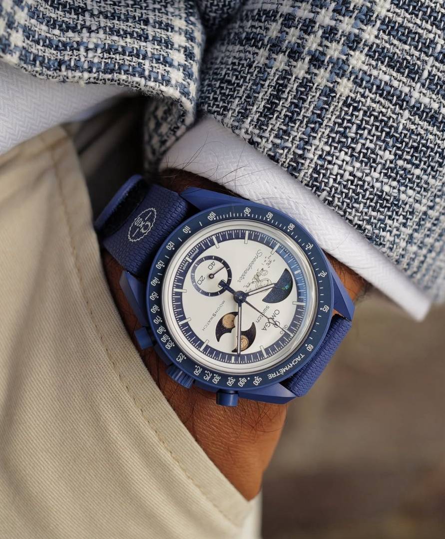 Luxury Moonphase Chronograph Men’s Watch – Blue Case with Black Leather Strap