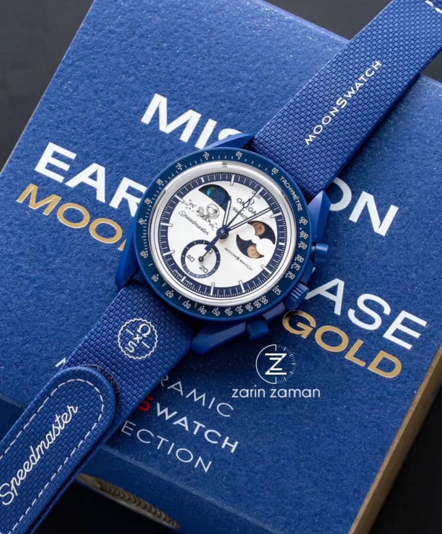 Luxury Moonphase Chronograph Men’s Watch – Blue Case with Black Leather Strap