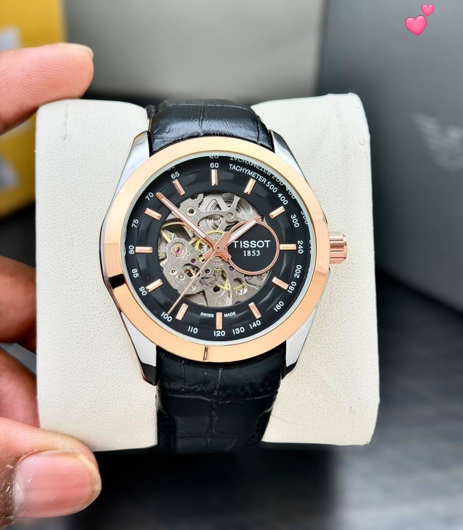 Tissot 1853 Automatic Skeleton Men’s Watch – Black Dial with Leather Strap